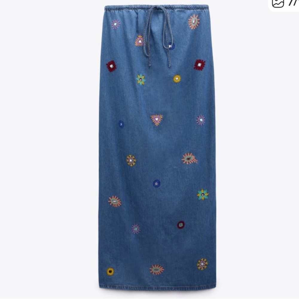 Zara Denim Chambray Embroidered Halter Dress NEW NWT - Picture 7 of 10